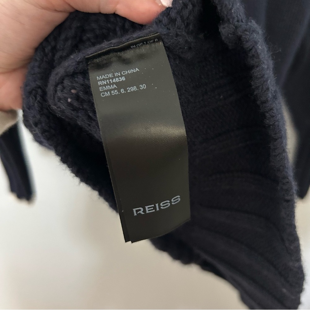 REISS Emma Navy Blue Cream Fair Isle Turtleneck Sweater - Picture 8 of 10